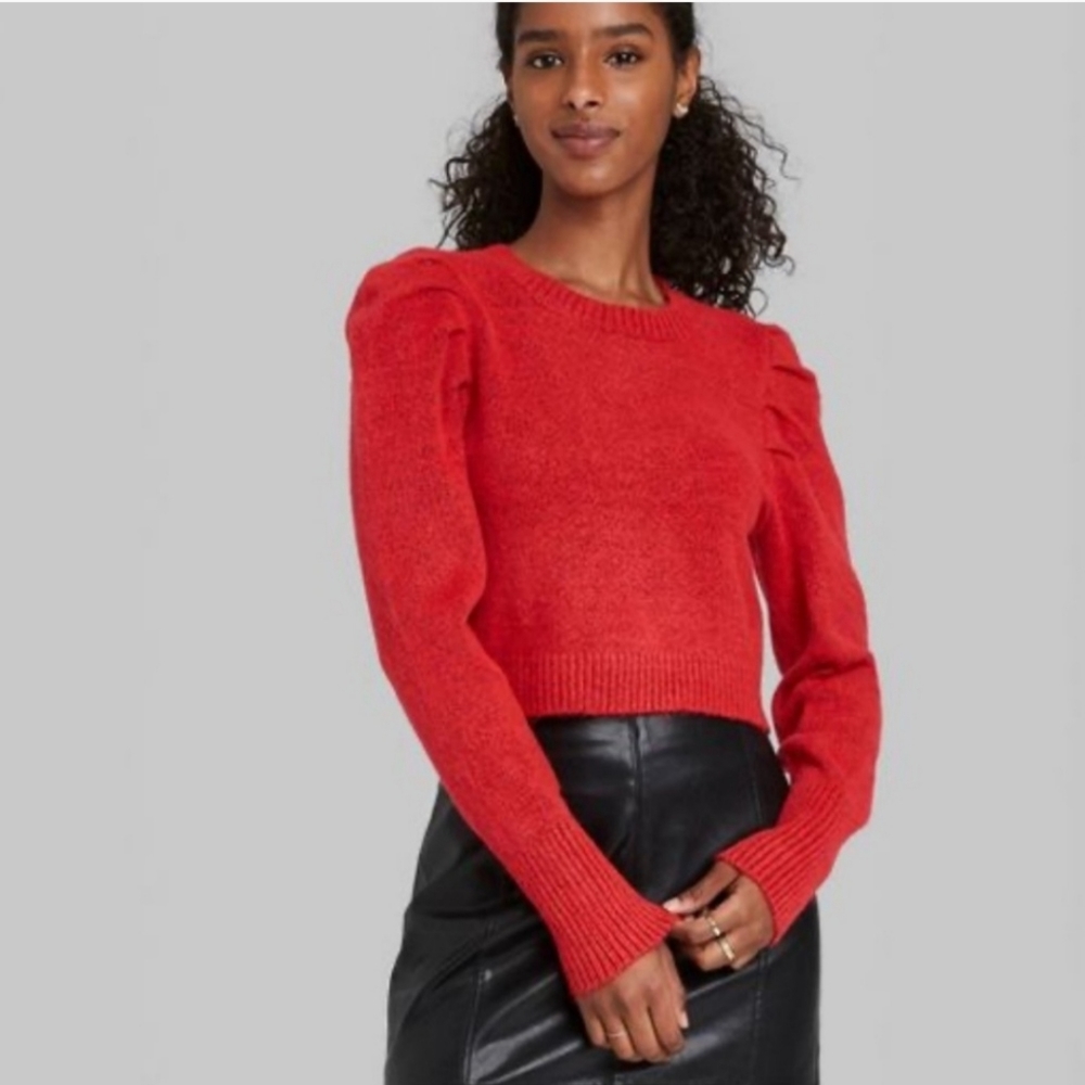 Extremely stylish new with tag Wild Fable puff sleeves, crew neck top